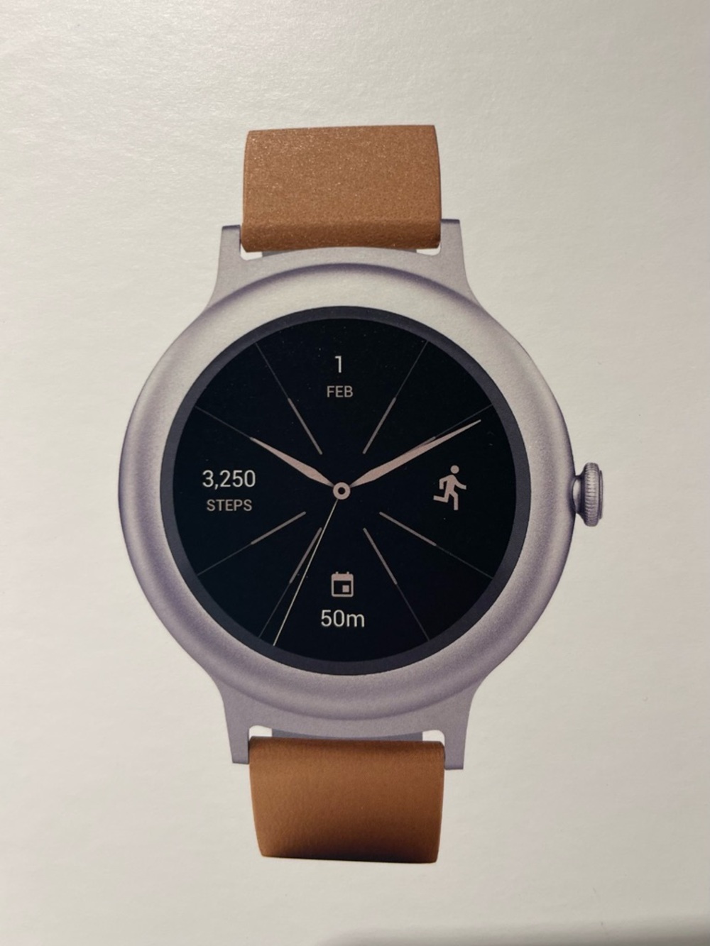 LG Round Silver Smartwatch with Brown Leather Strap